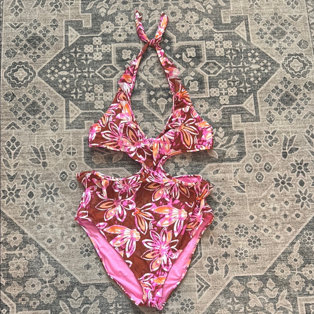 Aerie Pink and Brown One Piece Swimwear with Vibrant Design